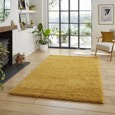 Homebase Ozzy Plain Shaggy Rug - Ochre - 120x170cm