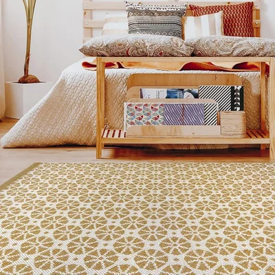 Homebase Recycled Cotton Starburst Rug - Ochre - 100x150cm