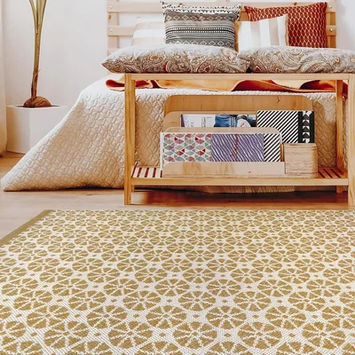 Homebase Recycled Cotton Starburst Rug - Ochre - 160x230cm