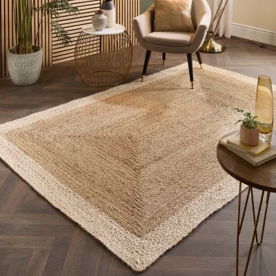 Hug Rug Jute Border Rug Natural White