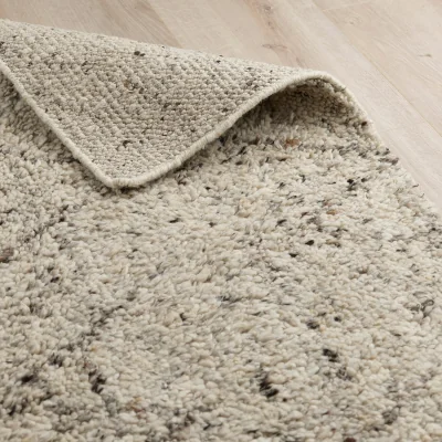 Industville Forres Hand Knotted Shaggy Wool Rug - Cream & Grey