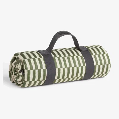John Lewis John Lewis Lisbon Woven Stripe Picnic Rug, Green/Cream