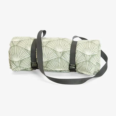 John Lewis Tweedmill Palm Quilted Waterproof Backed Picnic Rug, Green