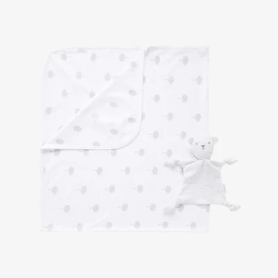 John Lewis Purebaby Organic Cotton Bunny Rug and Snookie Gift Pack, Pale Grey