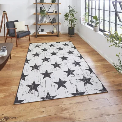 Knees Think Rugs Santa Monica 48648 White/Black  -  120cm x 170cm Rug