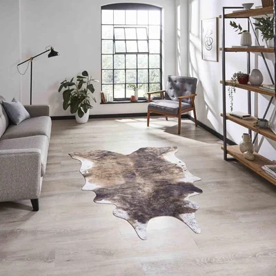 Knees Think Rugs Faux Cow Print Brown/White - 130 x 155 Rug