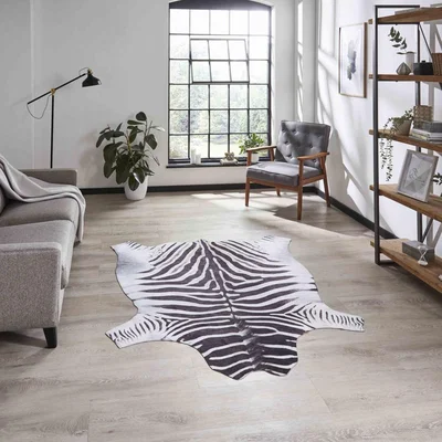 Knees Think Rugs Faux Zebra Print Black/White  -  130cm x 155cm Rug