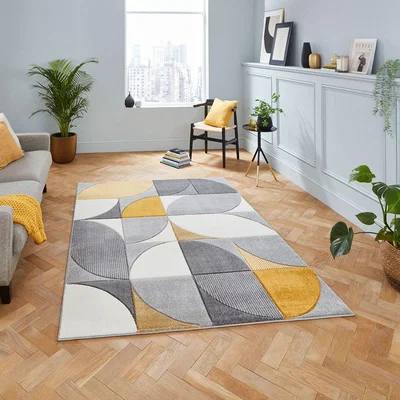 Knees Think Rugs Matrix MT63 Grey/Yellow - 080 x 150 Rug