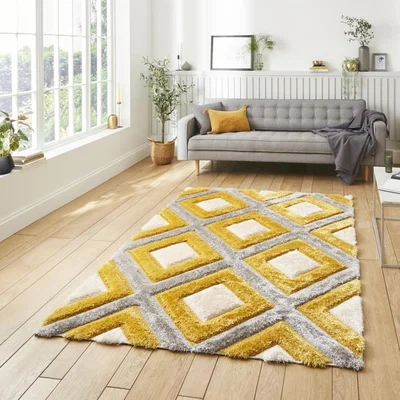 Knees Think Rugs Olympia GR224 Grey/Yellow  -  80cm x 150cm Rug
