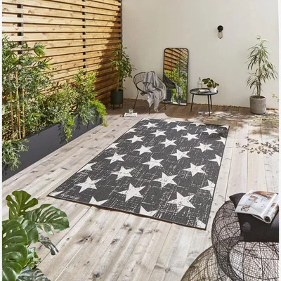 Knees Think Rugs Santa Monica 48648 Black/White  -  120cm x 170cm Rug