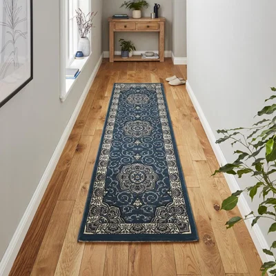 Knees Think Rugs Heritage 4400 Dark Blue - 67 x 240 Rug