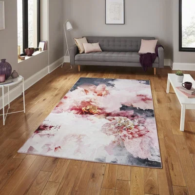 Knees Think Rugs Michelle Collins FLOO24 Rose/Black  -  120cm x 170cm Rug