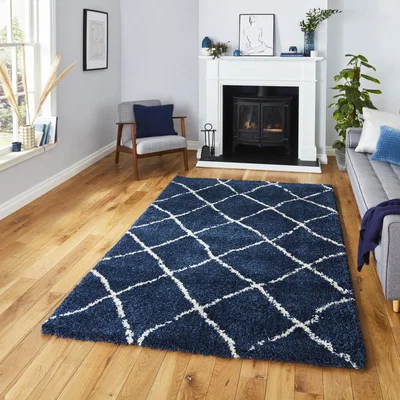 Knees Think Rugs Scandi Berber G257 Navy/Cream  -  120cm x 170cm Rug