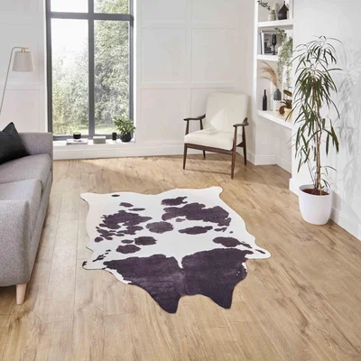Knees Think Rugs Faux Cow Print Black/White  -  130cm x 155cm Rug
