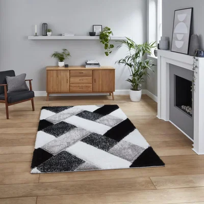 Knees Think Rugs Olympia 2239 Black/White  -  80cm x 150cm Rug