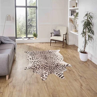 Knees Think Rugs Faux Leopard Print Brown/Beige  -  130cm x 155cm Rug