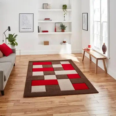 Knees Think Rugs Brooklyn BRK04 Beige/Red  -  60cm x 230cm Rug