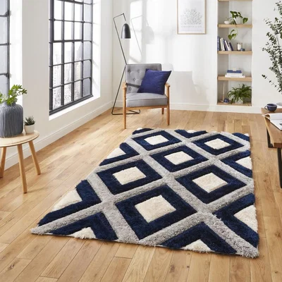 Knees Think Rugs Olympia GR224 Grey/Navy  -  120cm x 170cm Rug