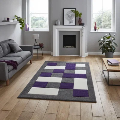 Knees Think Rugs Brooklyn BRK04 Grey/Purple  -  60cm x 230cm Rug