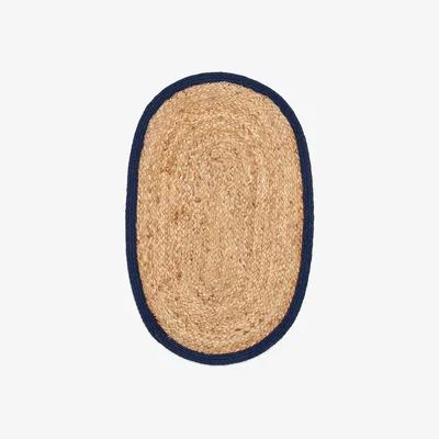 Kave Home Tabby rug for pets in jute and blue cotton, Ø 40 x 60 cm