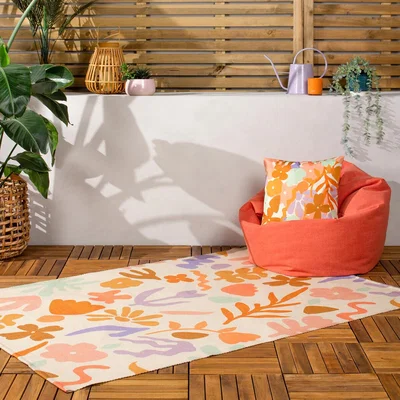 La Redoute Abstract Floral Washable Digitally Printed Indoor/Outdoor Rug