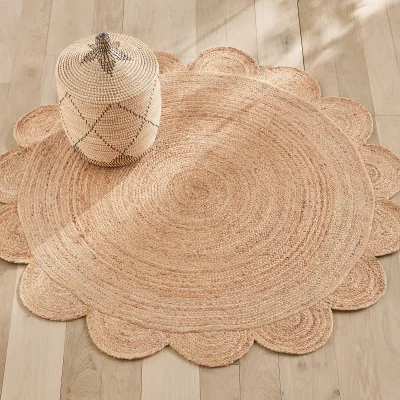 La Redoute Hempy 160cm Diameter Round Scalloped Jute Rug