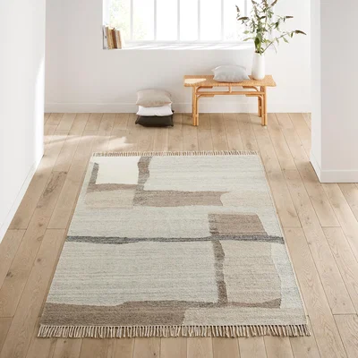 La Redoute Namili Fringed Abstract Wool and Cotton Rug