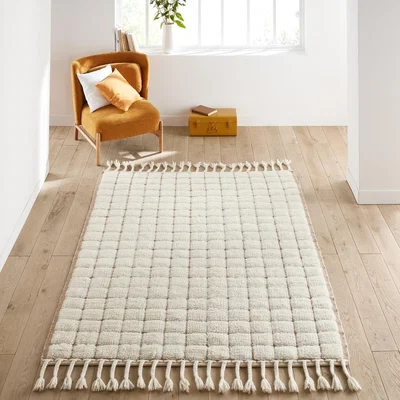 La Redoute Ladama Checkered Fringed Wool Rug