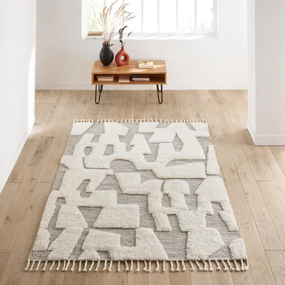 La Redoute Launity Graphic Fringed Wool and Cotton Rug