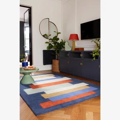 La Redoute Overlapping Blocks Pattern Rug in 100% Wool