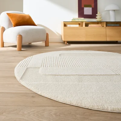La Redoute Lodgo Round Embossed Geometric Print Rug, Diameter 160cm