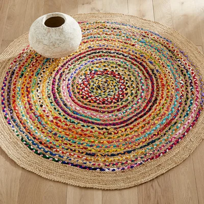La Redoute Jaco 150cm Diameter Colourful Jute & Recycled Cotton Rug