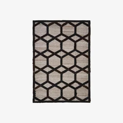 La Redoute Genuine Cowhide Leather Rug in Black Patchwork