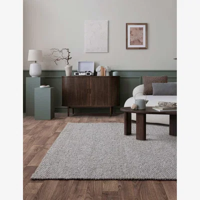 Marks & Spencer Asiatic Zander Charcoal Wool Blend Woven Rug, Charcoal