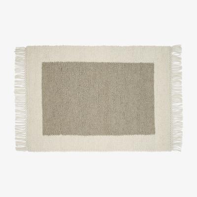 Made.com Canley Textured Wool Border Rug, Large 160 x 230cm, Ecru & Taupe