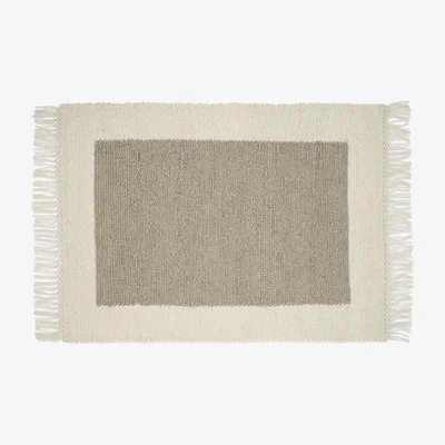 Made.com Canley Textured Wool Border Rug, Large 160 x 230cm, Ecru & Taupe