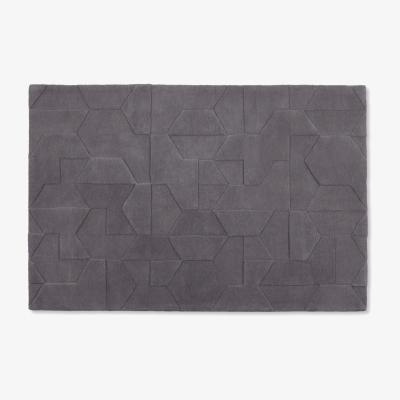 Made.com Hayden Geometric Carved Wool Rug 200 x 300cm, Grey