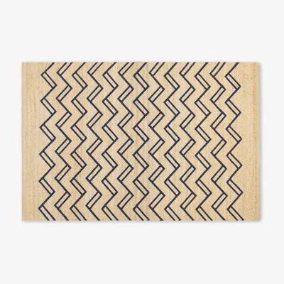 Made.com Elian Printed Jute Rug, Medium 140 x 200cm, Natural/Midnight Blue
