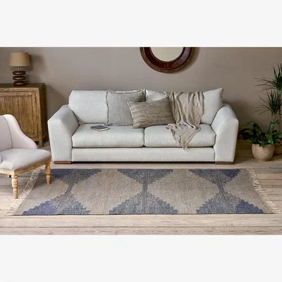 Nkuku Nkuku Juanita Recycled Wool & Cotton Rug | Rugs | Natural/Dark Blue | 150 x 240 cm