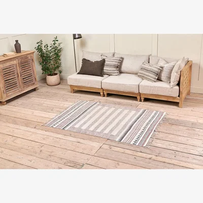 Nkuku Nkuku Leodi Cotton Block Printed Rug | Rugs | Rust/Charcoal | 120X180 cm