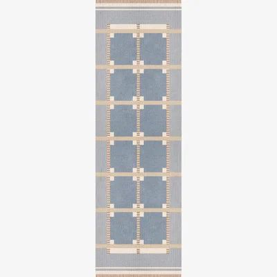 Nordic Nest Layered Röllakan Ruth hallway carpet Summer sky 75x240 cm