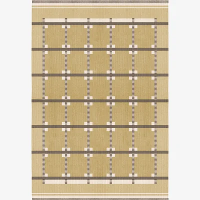 Nordic Nest Layered Röllakan Ruth wool rug Harvest yellow 200x300 cm