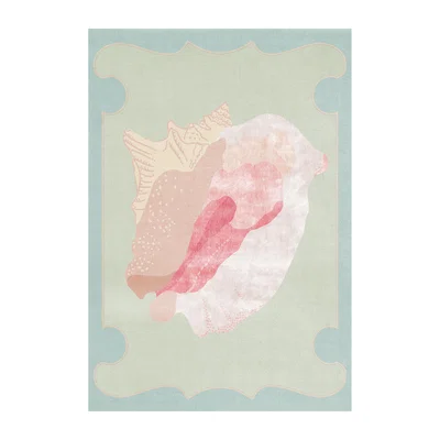 Nordic Nest Layered Shell mönstrad wool carpet Blue. pink. 300x400 cm