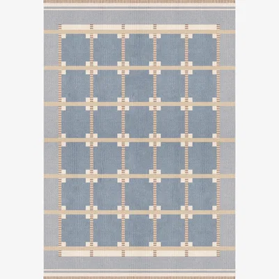 Nordic Nest Layered Röllakan Ruth wool carpet Summer sky 200x300 cm