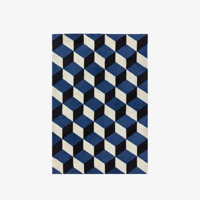 Olivia's Asiatic Carpets Arlo Machine Knitted Rug Blue Block - 100 x 150cm