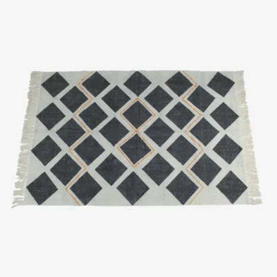 Olivia's Libra Cotton Rug / Black/Orange / Geometric Print