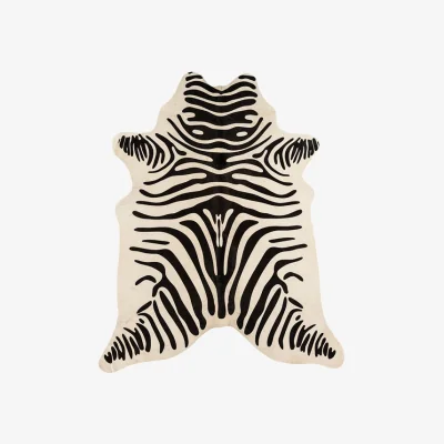 Olivia's Asiatic Carpets Rodeo Cowhide Hand Finished Rug Zebra Print on White - 100 x 100cm