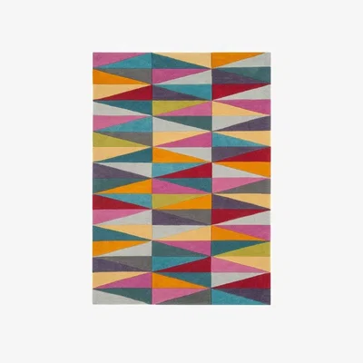 Downtown Asiatic Funk Triangles 08 Rug - 140x200cm, Wool, Geometric - Pink/Red/Yellow