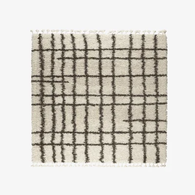 Downtown Mastercraft Twilight 039-0002/6933 Shaggy Fringed Rug - Cream/Black - 200cm x 290cm