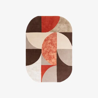 Downtown Asiatic Matrix MAX77 Oval Rug - Spice - 160cm x 230cm, Wool - Brown/Orange/Grey